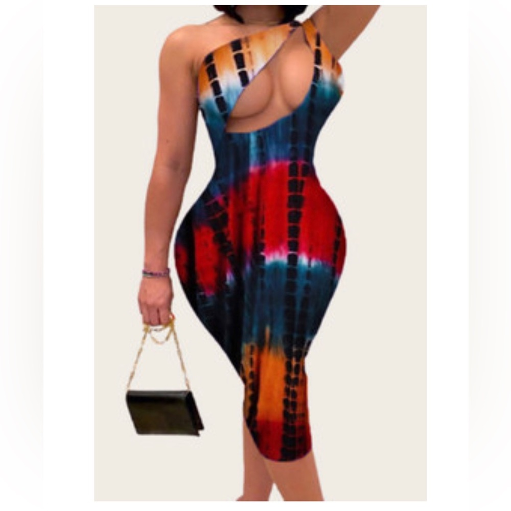 Blushmark Tie Dye One Shoulder Cut Out Bodycon Midi Dress - Size 0X